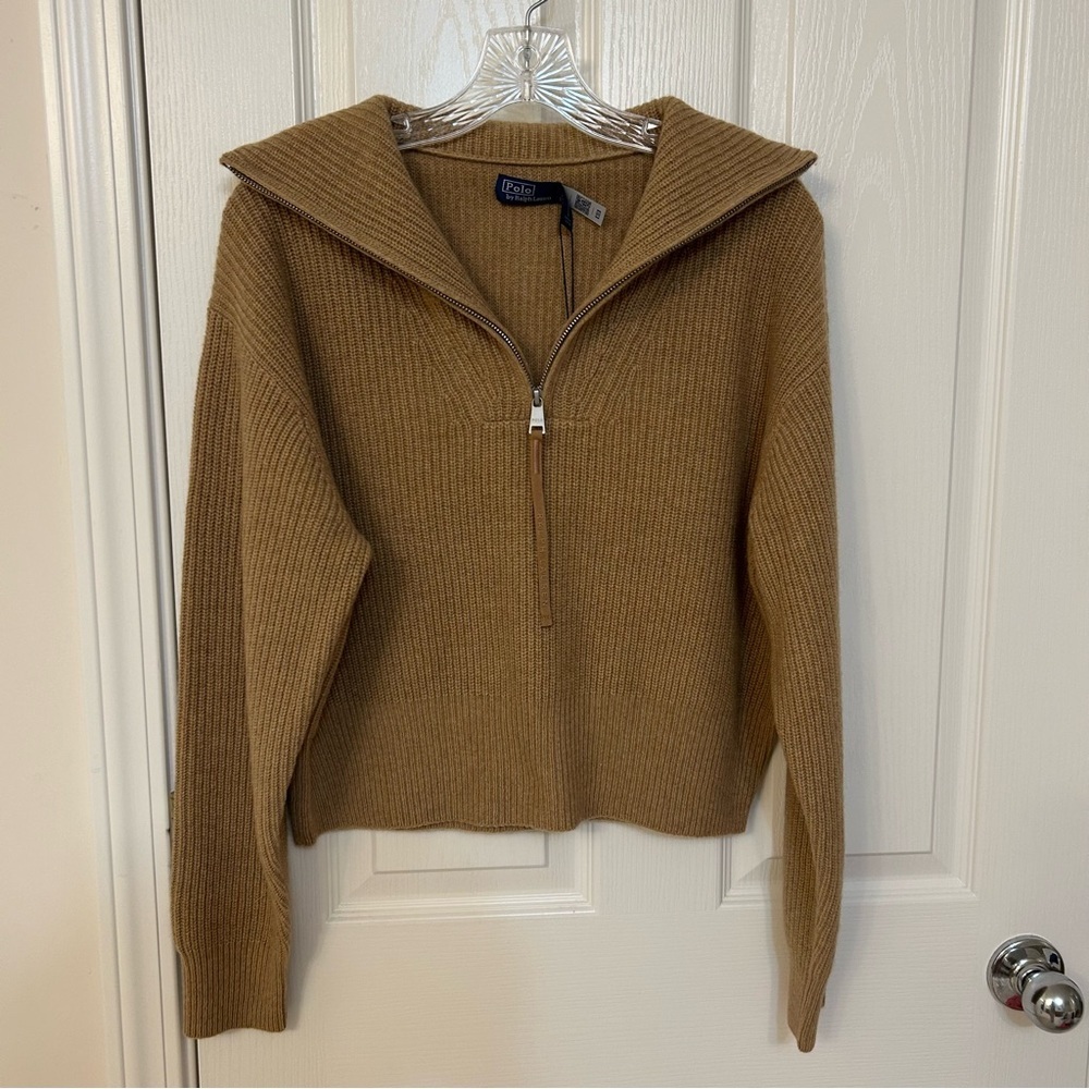 Ralph Lauren Cashmere-Wool Half-Zip Sweater in COLLECTION CAMEL MELANGE Size M - Picture 3 of 8